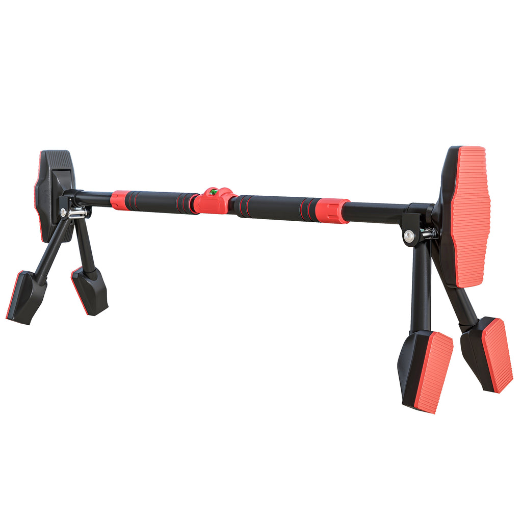 SPORTNOW Klimmzugstange, verstellbar 81-107cm, Wasserwaage, 6-Punkt-Unterstützung, Metall, Schwarz/Rot