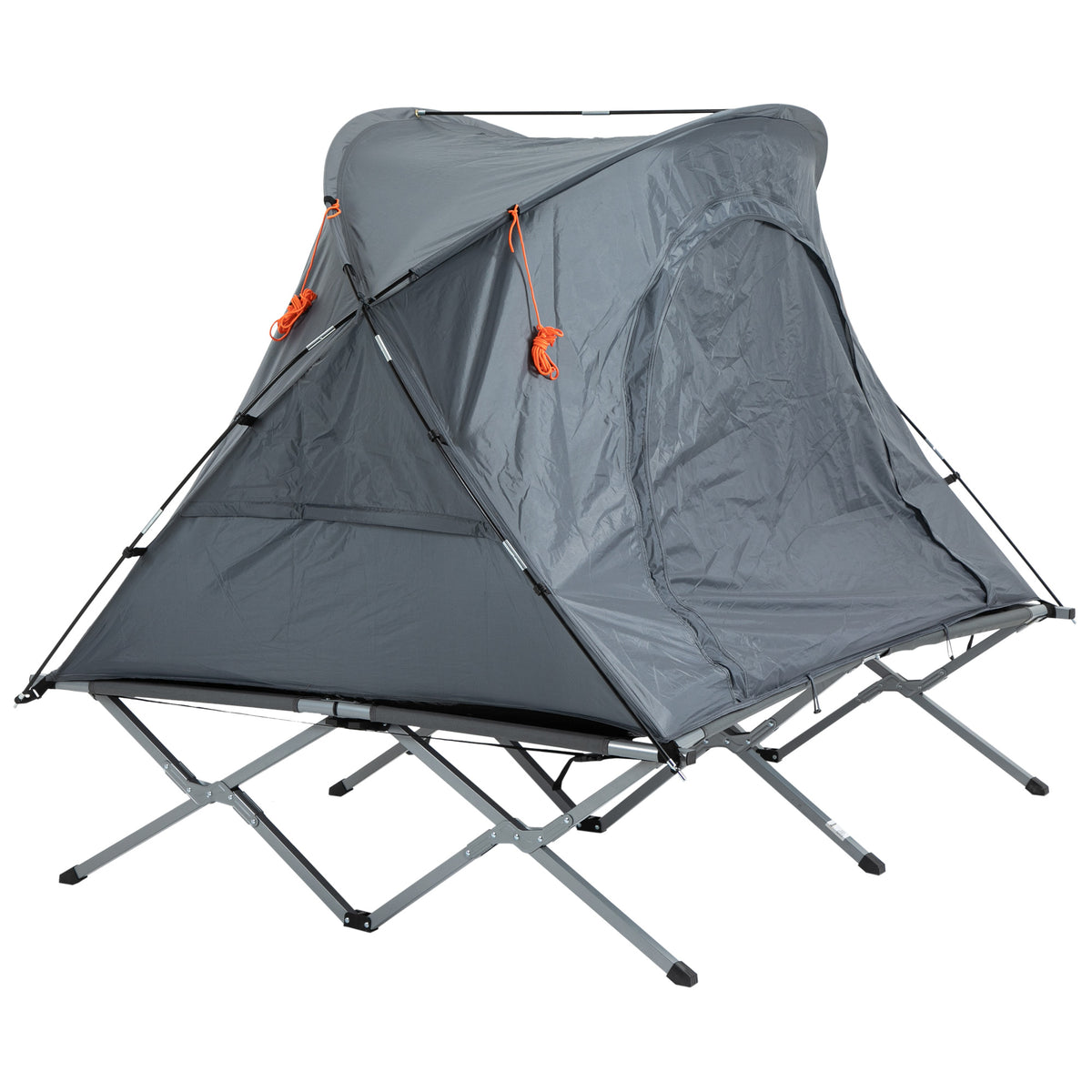 Outsunny Campingbett mit Zelt erhöhtes Feldbett für 2 Person Kuppelzelt mit Luftmatratze inkl. Tragetasche Grau 200 x 146 x 159 cm
