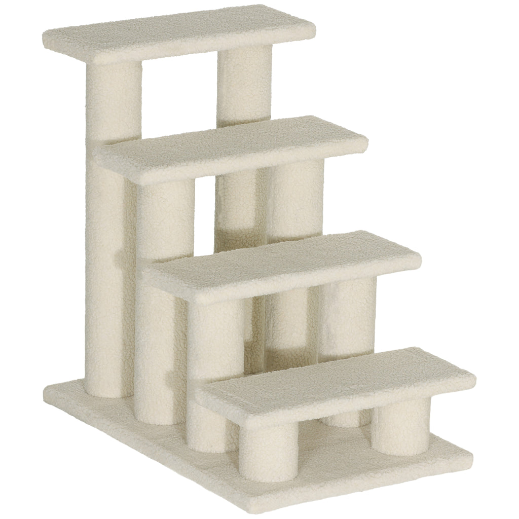 PawHut Tiertreppe Katzentreppe Hundetreppe Treppe für Katze und Hunde 4 Stufen Cremeweiß 63,5x43x60cm
