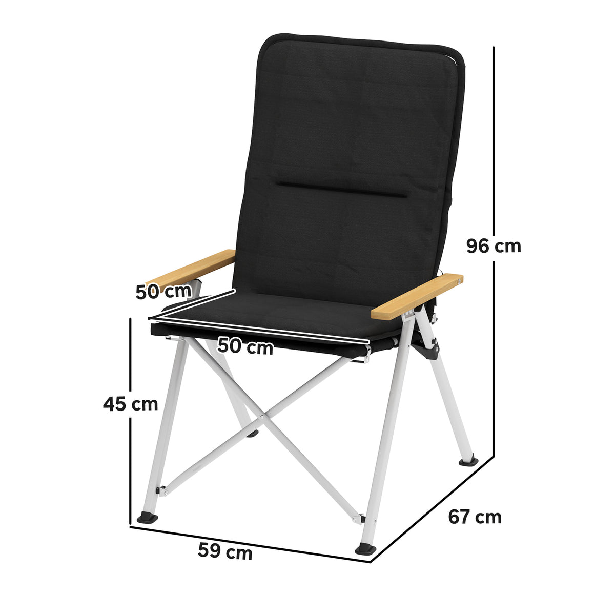 Outsunny Campingstuhl Angeln Klappstuhl, hohe Rückenlehne, abnehmbares Kissen und Transporttasche, 59x67x96cm, schwarz