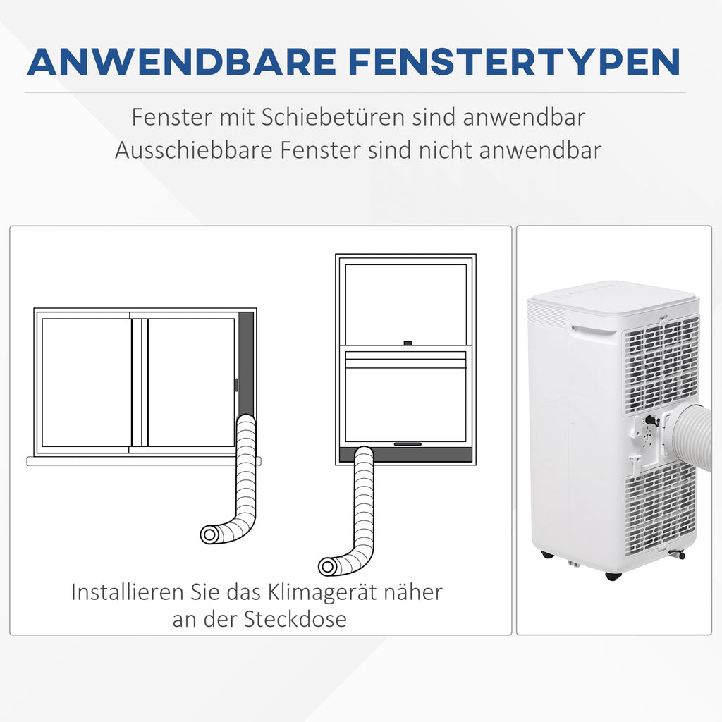 HOMCOM Mobile Klimaanlage 8000BTU 2,3KW 4-in-1 Klimagerät mit Abluftschlauch, Kühlen, Lüften, Entfeuchten und Schlafen, 24h Timer mit Fernbedienung Nutzungsraum 13-18㎡ ABS Weiß+Grau