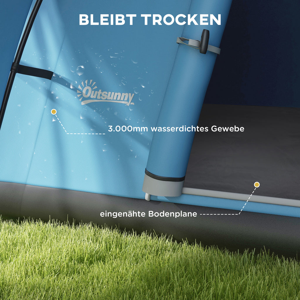 Outsunny Campingzelt für 5-6 Pers., Familienzelt, wasserdicht, mit Vorzelt, 550L x 300B x 198Hcm, Blau