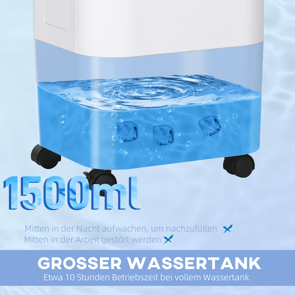 HOMCOM Luftkühler, Klimaanlage, 3 Modi, 7,5 Stunden-Timer, rollbar, Kunststoff, Weiß