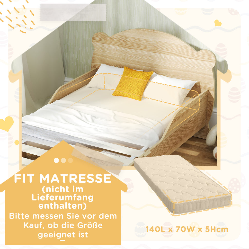 AIYAPLAY Kinderbett Jugendbett Hausbett mit Bären-Design Spielbett für 3-6Jahre Kinder 143,5 x 80 x 55 cm Naturholz
