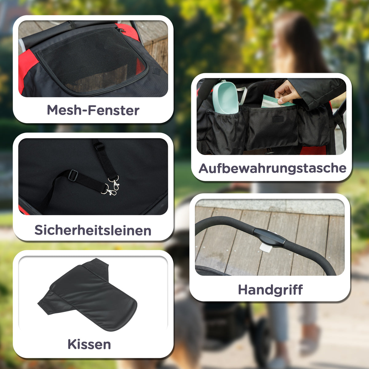 PawHut Hundewagen, Faltbarer Hundebuggy für große Hunde, Haustierwagen mit 4 Rädern, Sicherheitsleinen, Bremsen, Schwarz