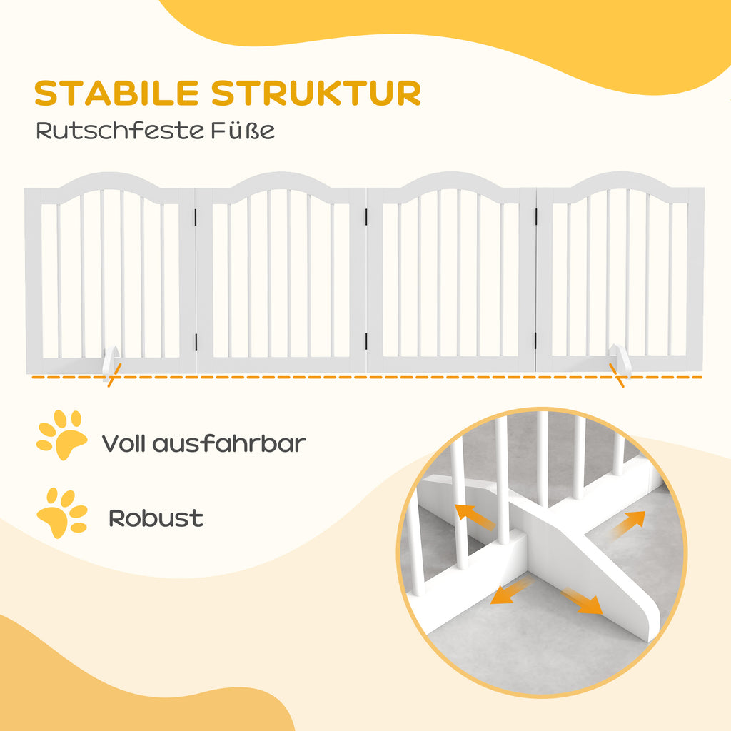PawHut Faltbares Hunde-Absperrgitter, 4 Paneele, für Treppen, Flure, Türen, MDF/Massivholz, Weiß