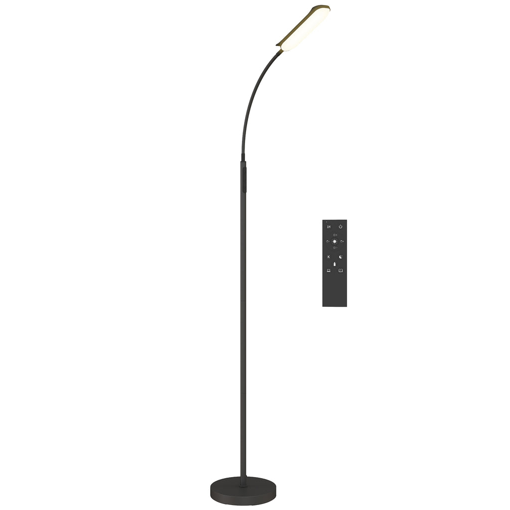 HOMCOM LED-Stehlampe, 5 Modi, Speicherfunktion, verstellbare Helligkeit, Stahl, Schwarz