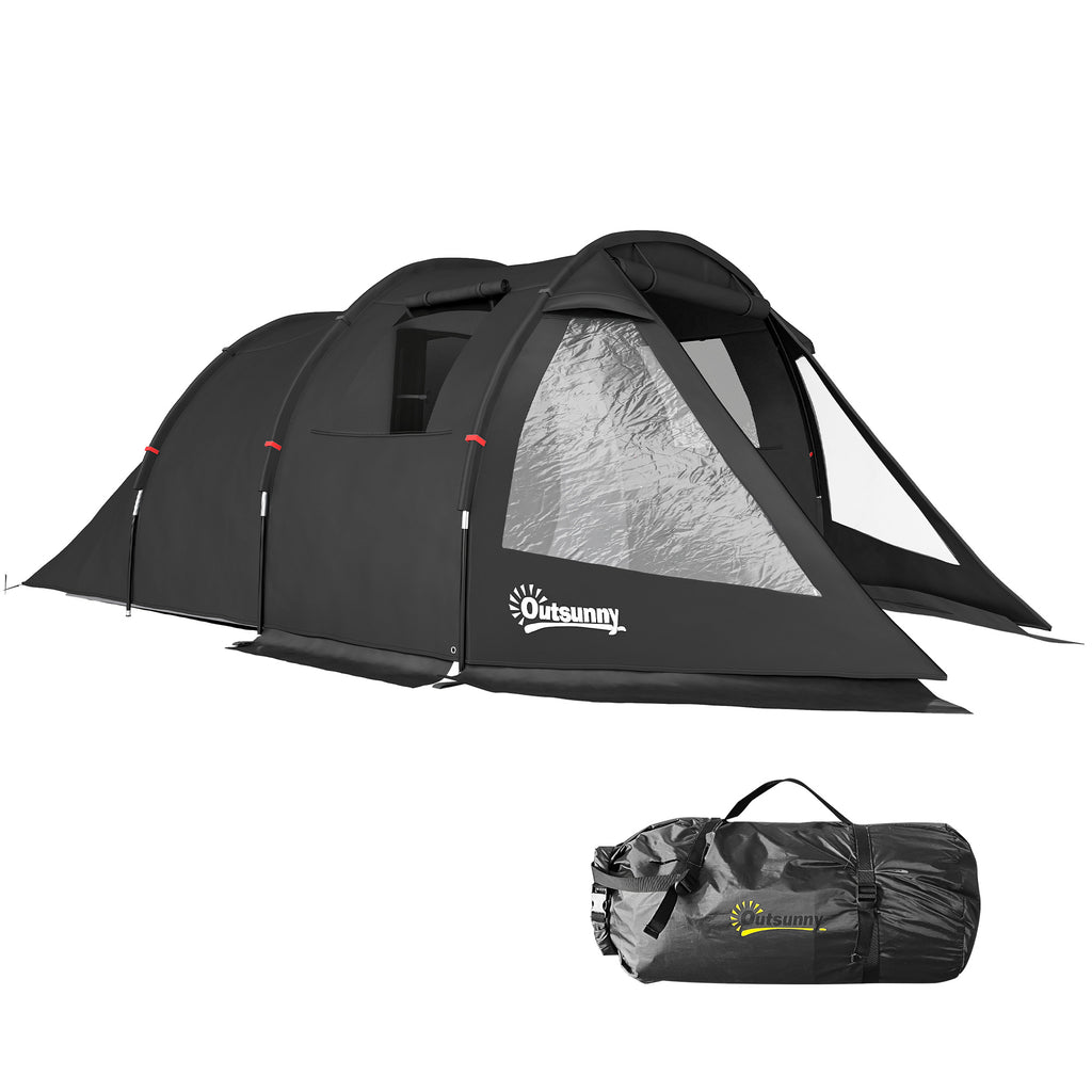 Outsunny Campingzelt Trekkingzelt Zelt, wetterbeständig, 2 Räume,  475 x 264  cm Breite x 172, Schwarz