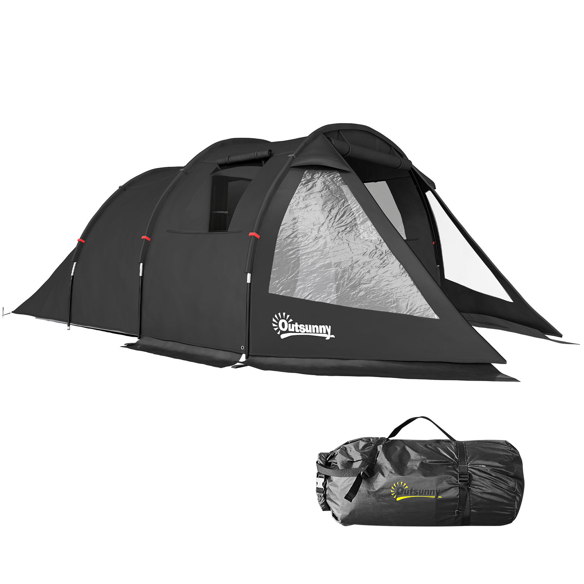 Outsunny Campingzelt Trekkingzelt Zelt, wetterbeständig, 2 Räume,  475 x 264  cm Breite x 172, Schwarz
