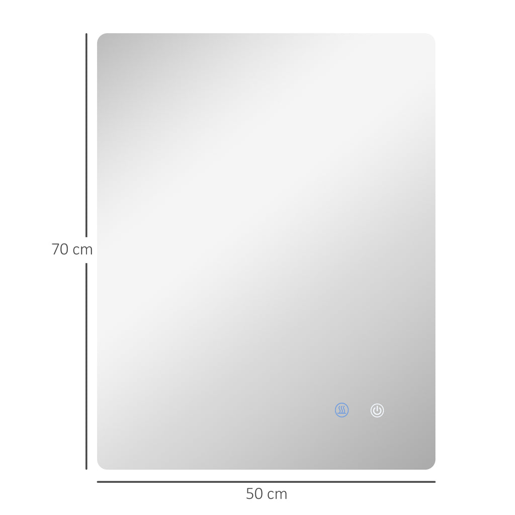 kleankin LED-Badezimmerspiegel, Antibeschlag, Touch-Schalter, Hintergrundbeleuchtung, 70 x 50 cm, Weiß