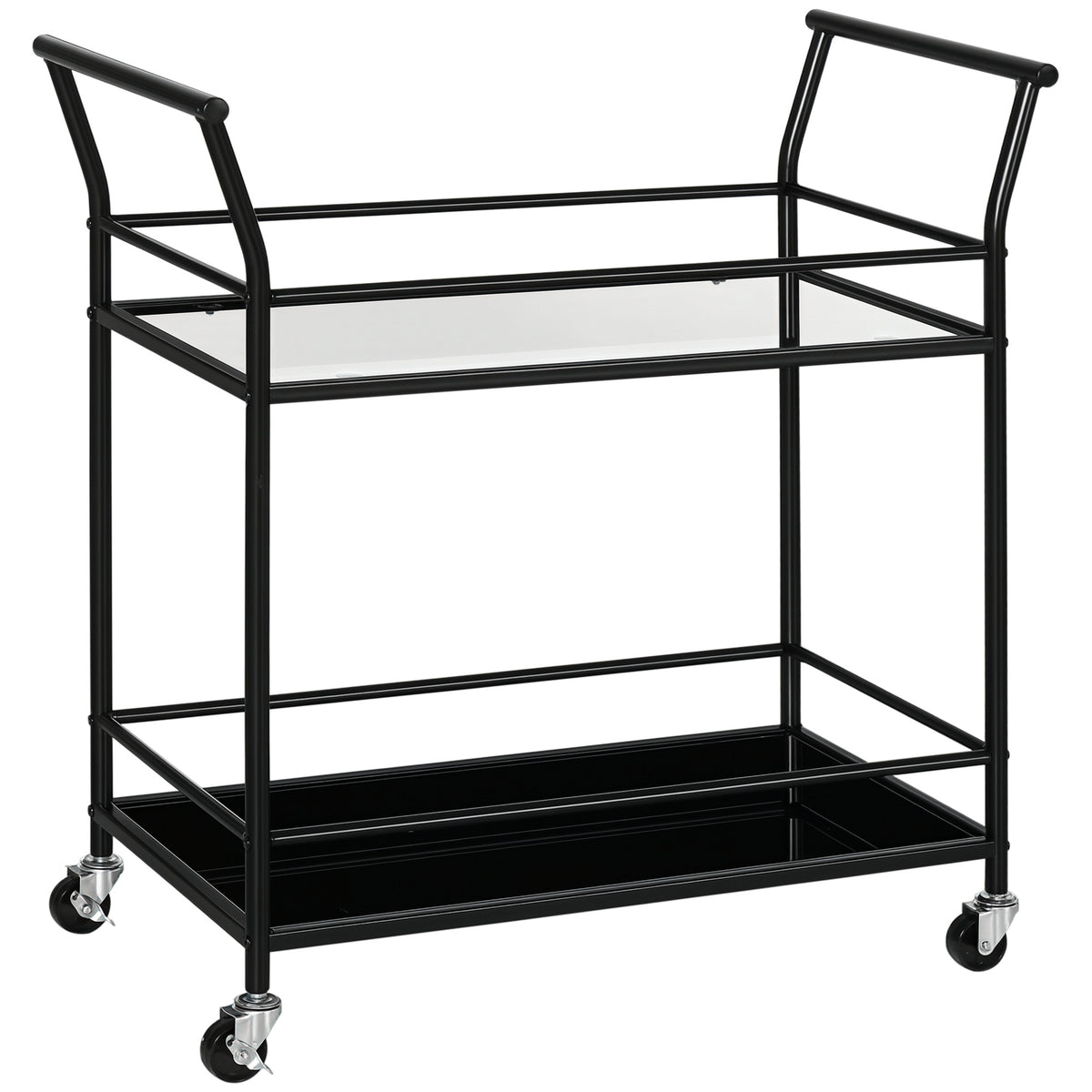 HOMCOM Küchenwagen mit 4 Rollen, 2 Ablagen und Griffen, 75 cm x 40 cm x 80 cm, Schwarz