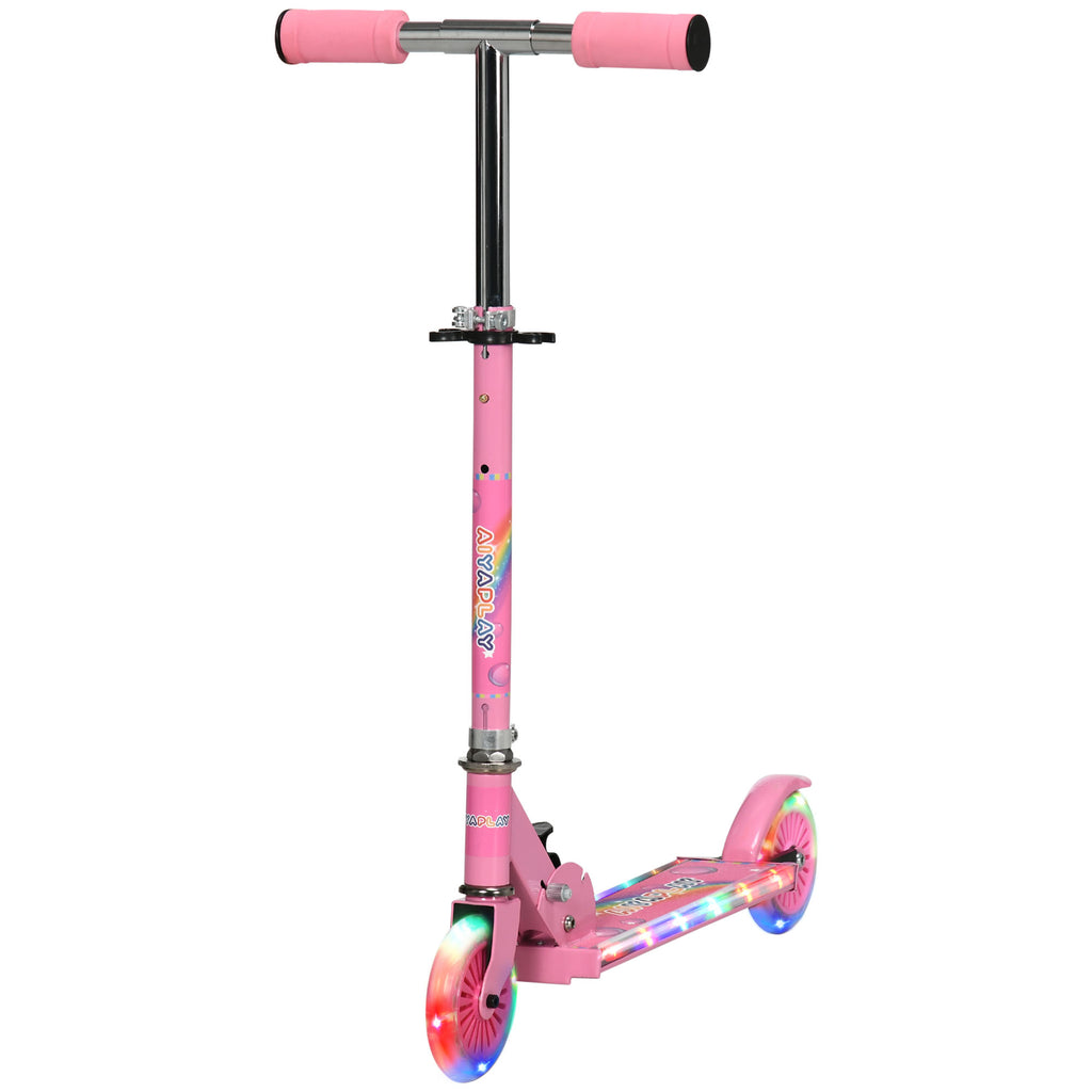 HOMCOM Kinderroller für Kinder von 3 bis 7 Jahren klappbar mit leuchtenden PU-Rädern Musik 67 x 32 x 78 cm Rosa