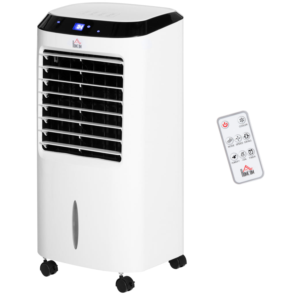 HOMCOM 10L 4 in 1 Mobile Klimaanlage mit Luftbefeuchtung Wasserkühlung Klimagerät Luftkühler 8h Timer Fernbedienung Nutzungsraum 20㎡ 60W ABS Weiß+Schwarz 38,2 x 31,6 x 76 cm
