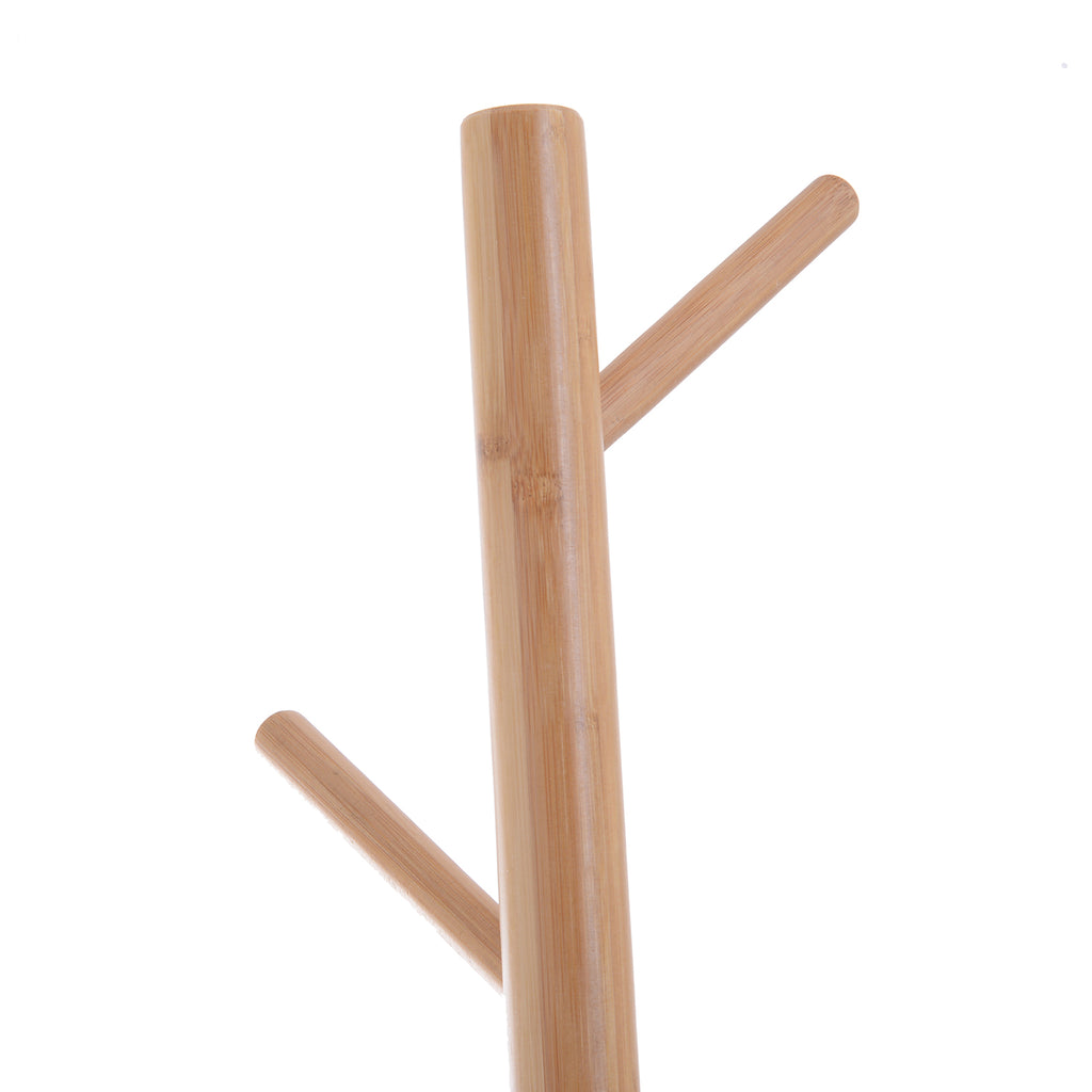 HOMCOM Garderobenständer Kleiderhaken Garderobe mit Sitzbank Stauraum Baum-Design Zweige 6 Haken Bambus Weiß Natur 40 x 30 x 180 cm