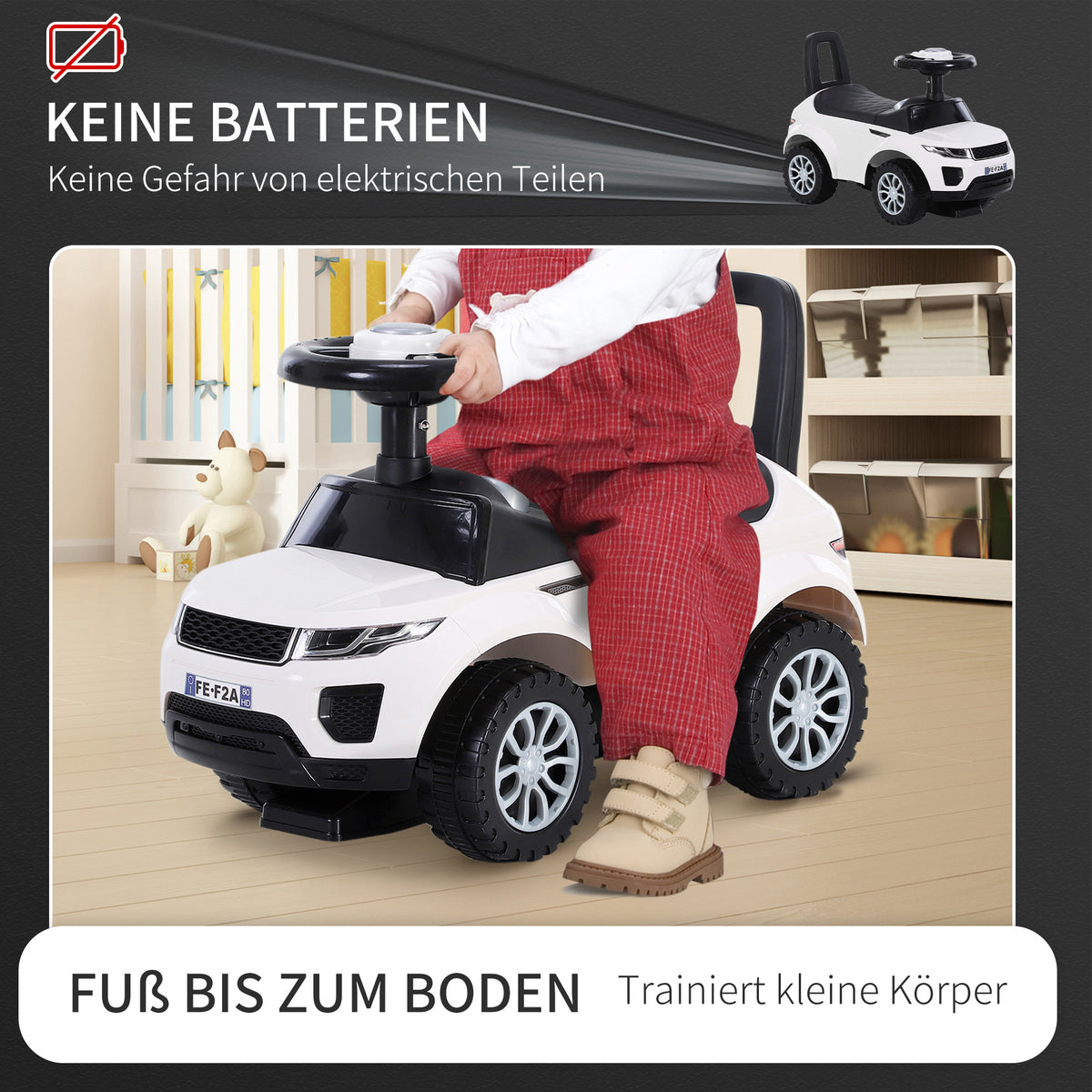HOMCOM Kinderfahrzeug Rutschauto Lauflernhilfe mit Hupe Stauraum PP Weiß 62 x 28 x 41,5 cm