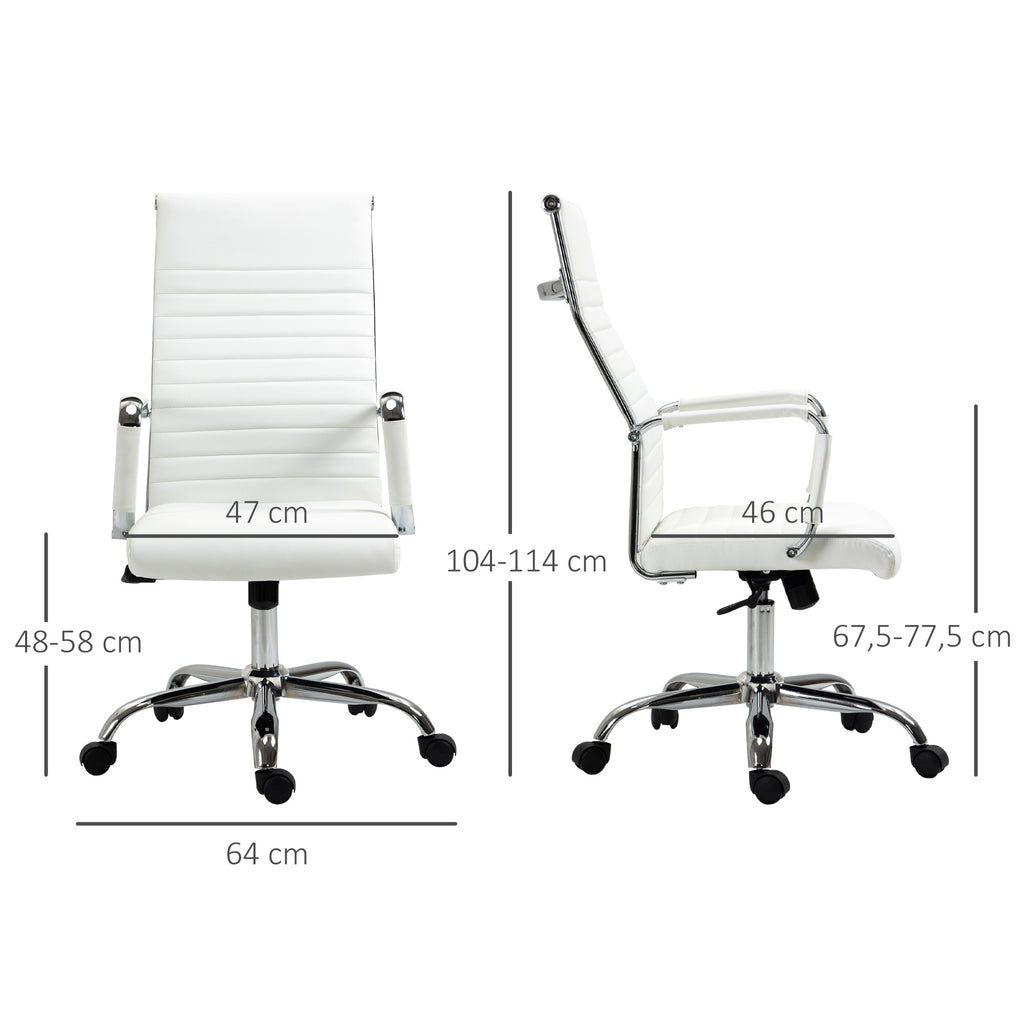 Vinsetto Bürostuhl ergonomischer Schreibtischstuhl mit Wippfunktion Chefsessel höhenverstellbarer Drehstuhl gepolstert Kunstleder Schaumstoff Weiß 54 x 62 x 104-114 cm