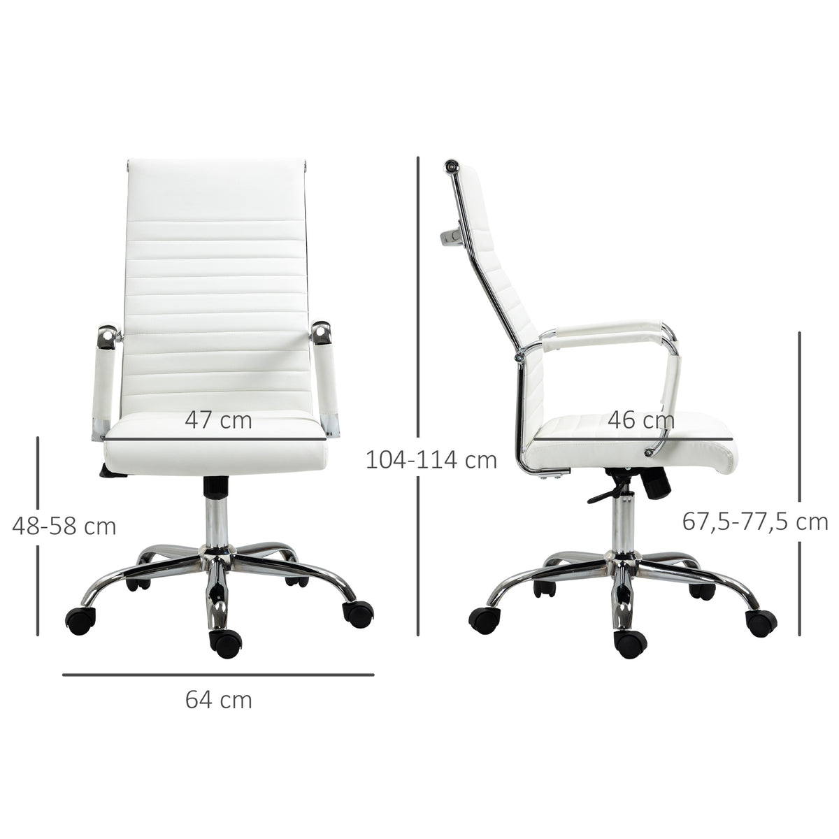 Vinsetto Bürostuhl ergonomischer Schreibtischstuhl mit Wippfunktion Chefsessel höhenverstellbarer Drehstuhl gepolstert Kunstleder Schaumstoff Weiß 54 x 62 x 104-114 cm