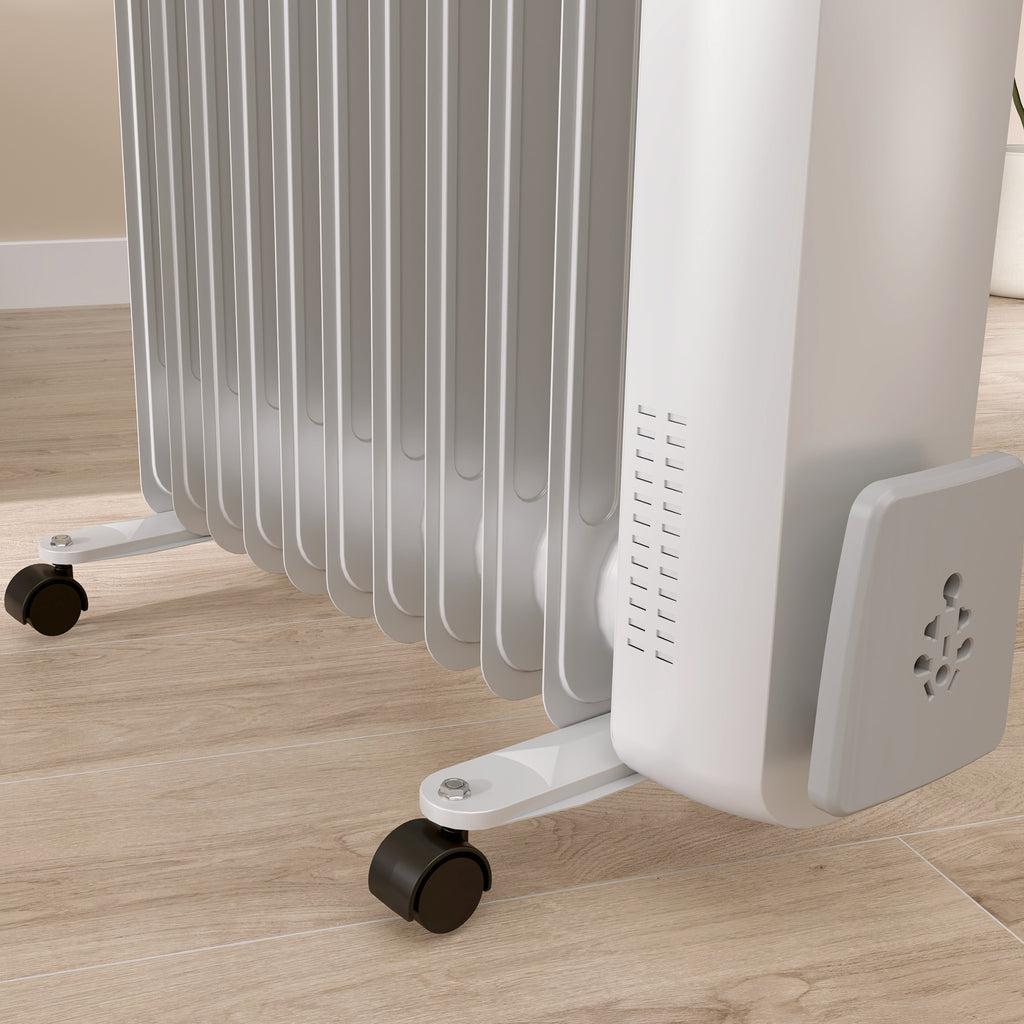 HOMCOM Ölradiator 2500W, leiser elektrischer Heizkörper, 3 einstellbare Wärmestufen, Rollen, weiß