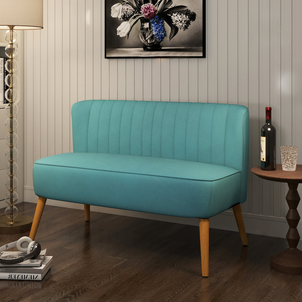 HOMCOM Sofa Retrodesign 2-Sitzer-Sofa, Holzbeine, 117 cm x 56,5 cm x 77 cm, Grün