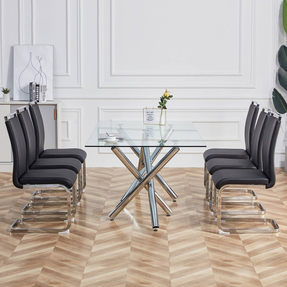 Esszimmerstühle 4er Set, Metallgestell, Ergonomischer Design, 43x54x100 cm, Schwarz