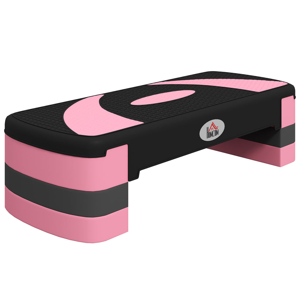 HOMCOM Aerobik-Stepper, höhenverstellbar, 80 x 31 x 10/15/20 cm, bis 150 kg, Schwarz/Rosa/Grau
