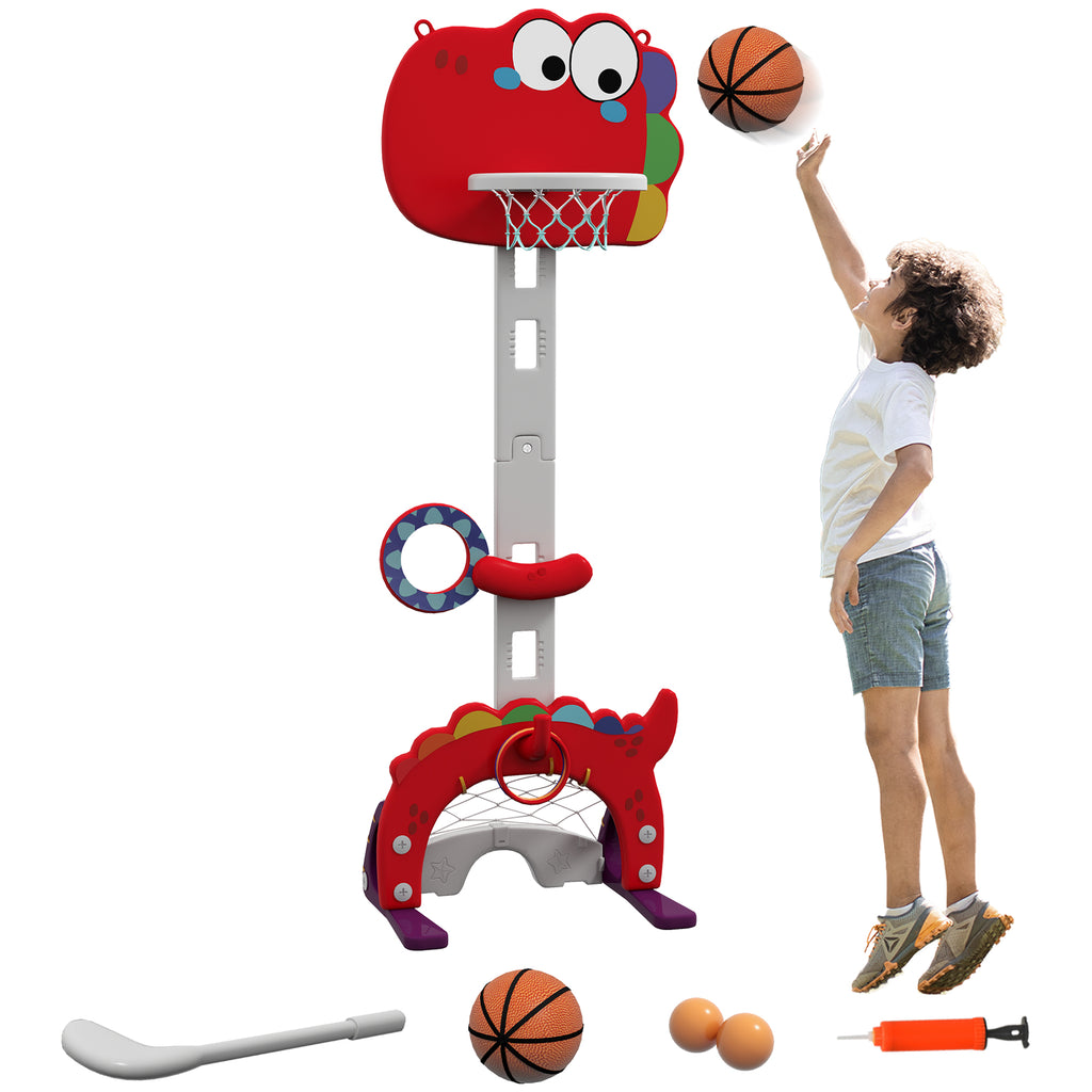 AIYAPLAY Kinder-Basketballkorb, höhenverstellbar, 5-in-1 Ballwurf, Golf, Fußball Lassospiel, 3-6 Jahre