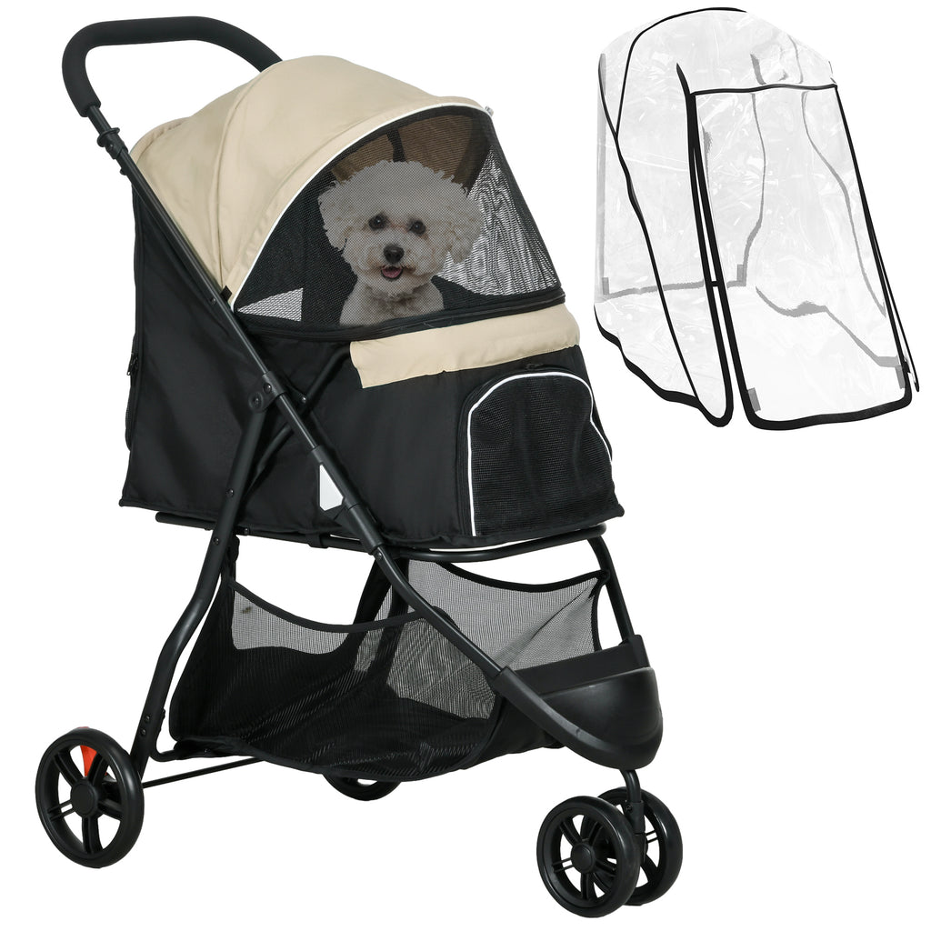 PawHut Haustierbuggy Hundebuggy, klappbar, mit Regenschutz, 2 Getränkehalter, Blau +  Khaki