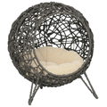 PawHut Katzenhaus aus Rattan mit Kissen Katzenschlafplatz Katzenhöhle mit erhöhten Füßen Silbergrau Ø52 x 58 cm