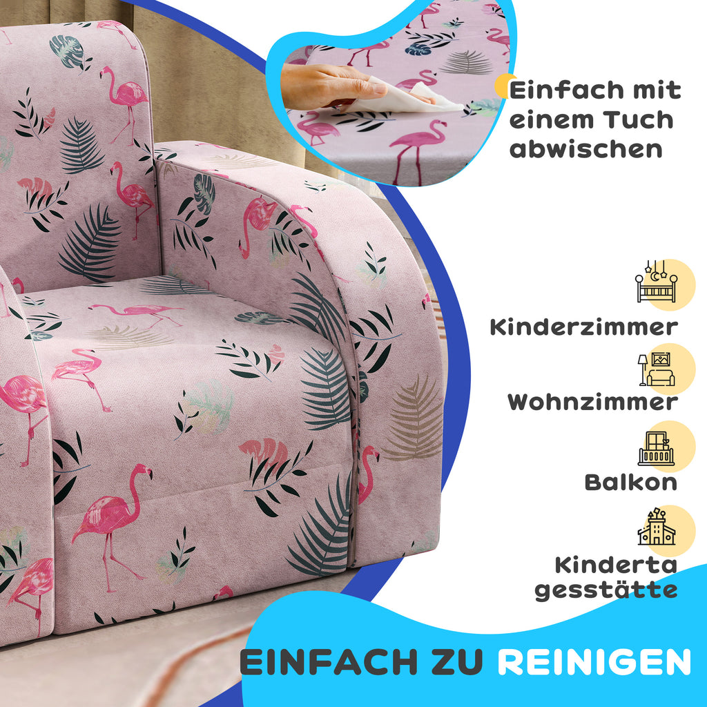 AIYAPLAY Kindersessel mit Bettfunktion, bis 3 Jahre/45 kg, Flamingo-Muster, 46,5x93x28,5 cm, Rosa
