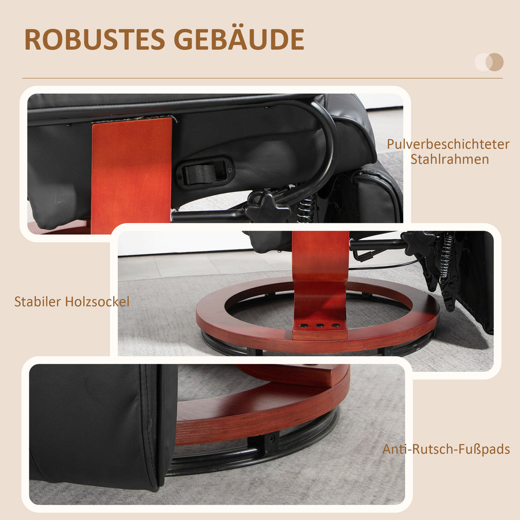 HOMCOM Relaxsessel mit Liegefunktion, drehbar, bis 150 kg, Kunstlederbezug, Stahlrahmen, Braun