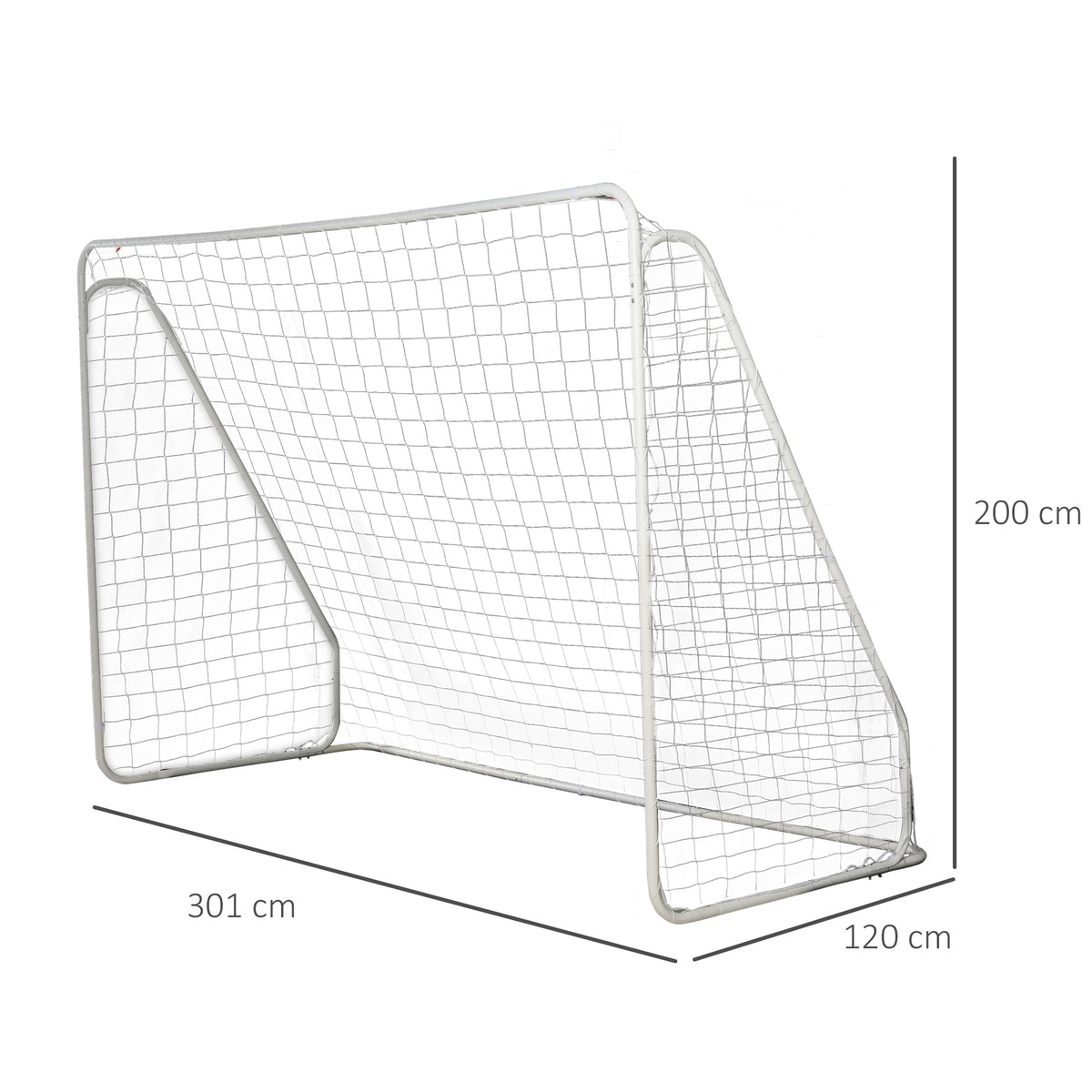 HOMCOM Fußballtor - Fußballtor - Trainingsziel Abmessungen 301L x 120B x 200H cm - epoxidbeschichteter Metallrahmen PE-Netz - Erdanker enthalten - Weiß