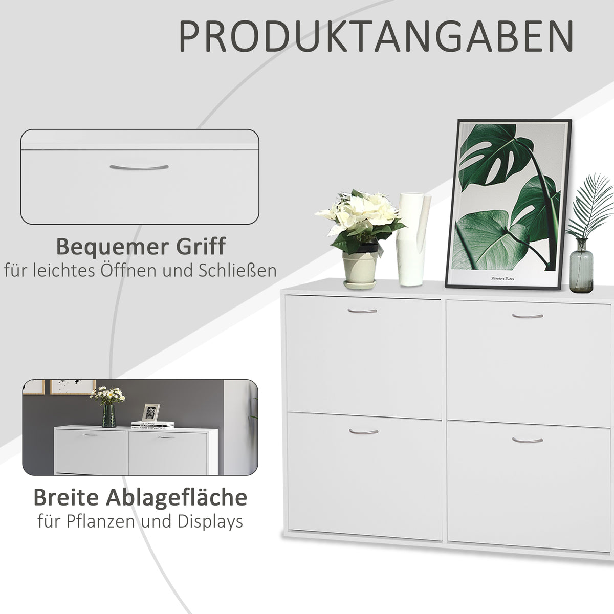 HOMCOM Schuhkipper Schuhschrank Schuhständer Schuhregal mit 4 Klappen 16–24 Paar Weiß 120 x 24 x 81 cm