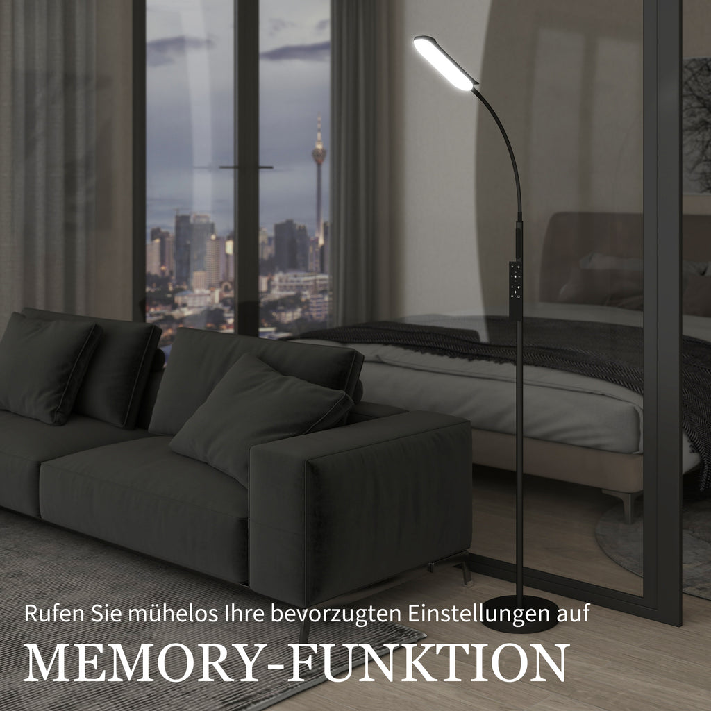 HOMCOM LED-Stehlampe, 5 Modi, Speicherfunktion, verstellbare Helligkeit, Stahl, Schwarz