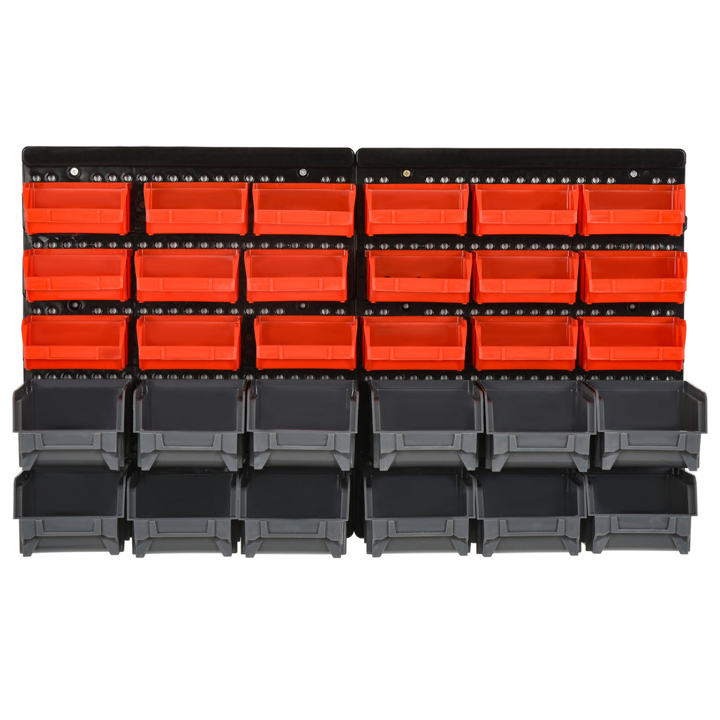 DURHAND Aufbewahrungs-System Wandregal mit Stapelboxen, 30 Boxen, 2 Lochplatten, 37,5 cm x 18 cm x 63 cm, Rot + Grau+ Schwarz