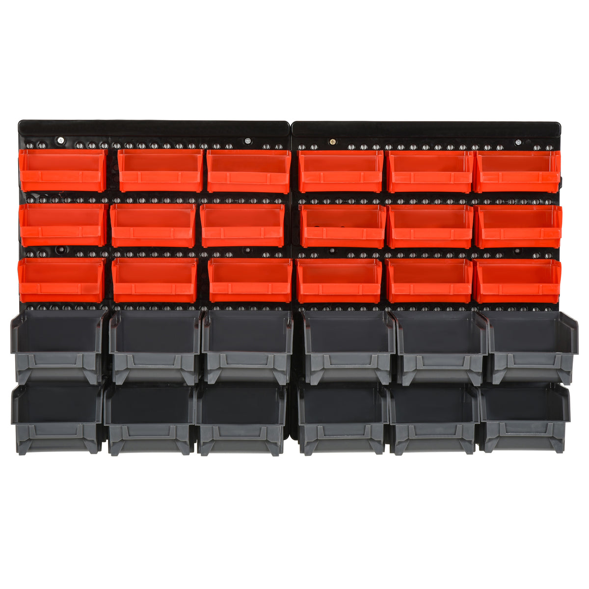 DURHAND Aufbewahrungs-System Wandregal mit Stapelboxen, 30 Boxen, 2 Lochplatten, 37,5 cm x 18 cm x 63 cm, Rot + Grau+ Schwarz