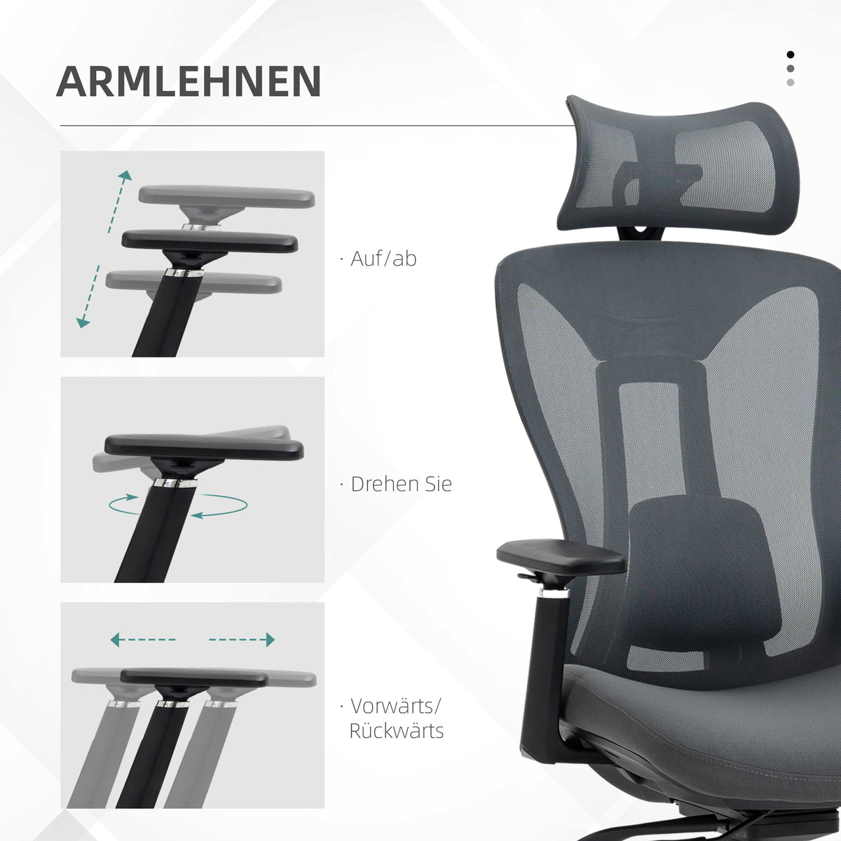 Vinsetto Bürostuhl Computerstuhl 135° Neigungsfunktion, höhenverstellbar, 70 cm x 66 cm x 120-128 cm, Grau