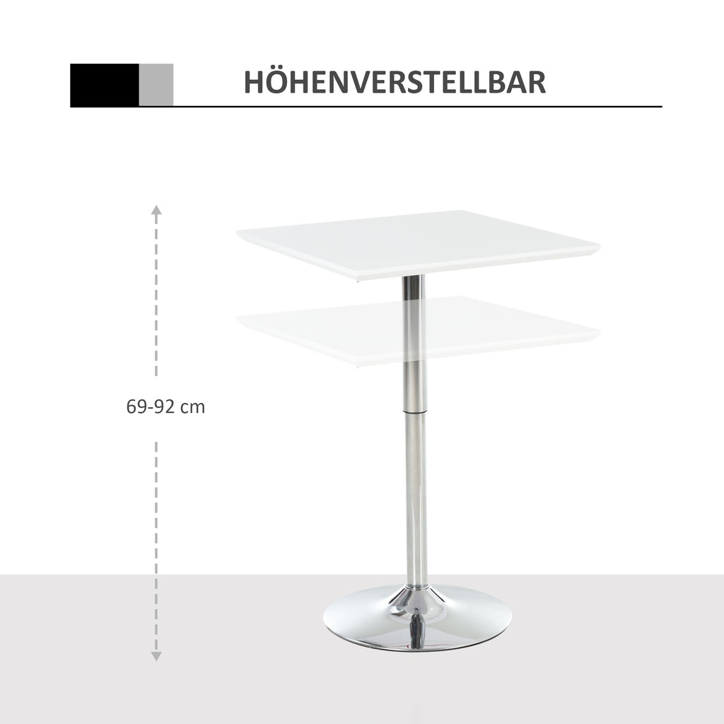 HOMCOM Bartisch Bistrotisch Pub Höhenverstellbarer Quadratischer Stehtisch Tisch Stahl Weiß 60 x 60 x 69-92 cm