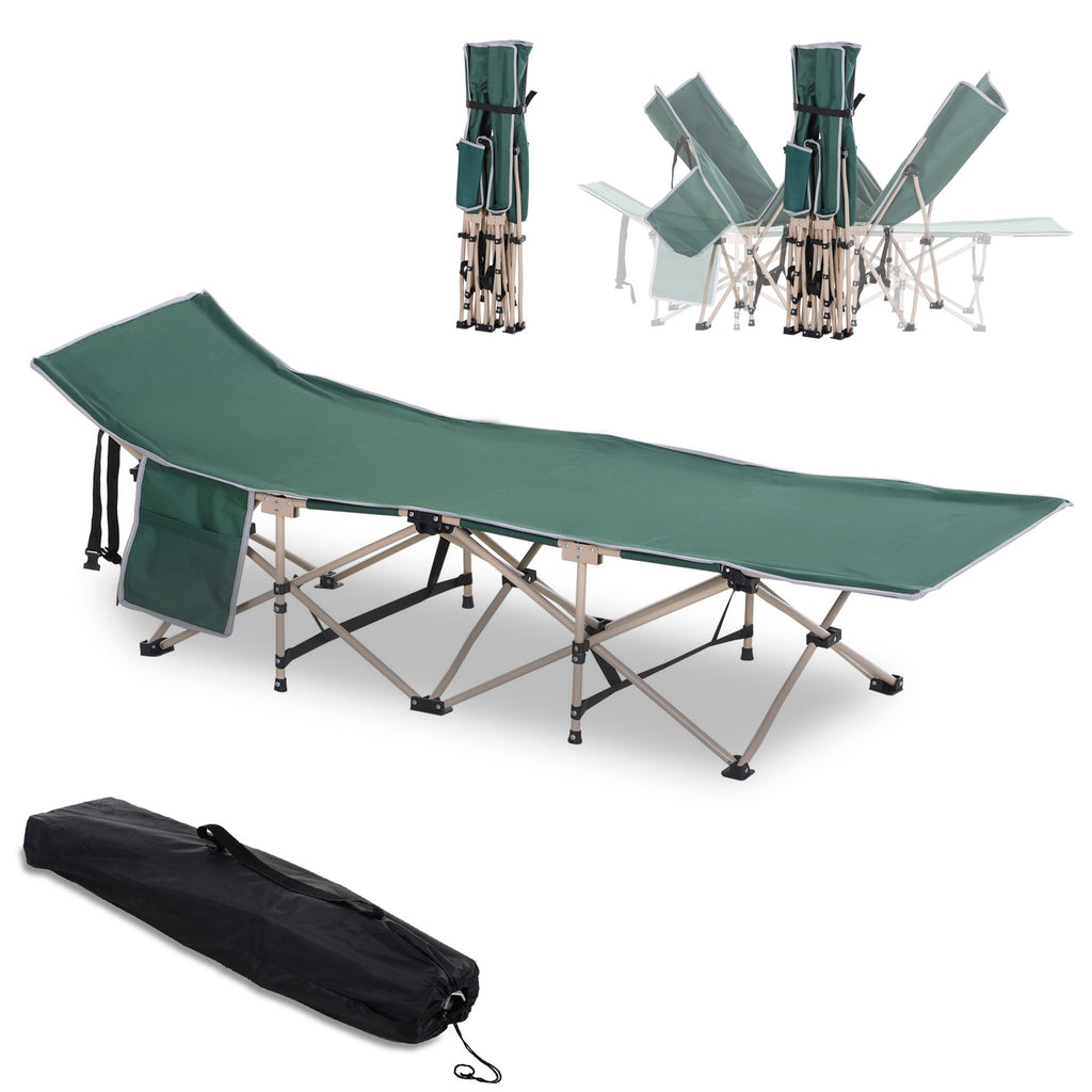 Outsunny Feldbett, Camping-Bett, klappbar, wetterbeständig, ink. Tragetasche, 190 cm x 68 cm x 52 cm, Grün + Beige