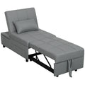 HOMCOM 3-in-1 Klappsessel mit Seitentasche, Gästebett mit Kissen, Verstellbarer Rückenlehne, Bettsessel mit Rollen, Hellgrau