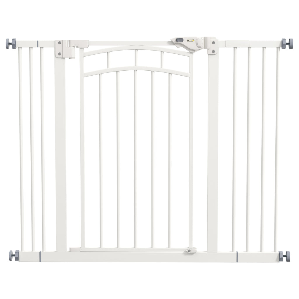 PawHut Treppenschutzgitter Hundeschutzgitter, automatisches Schließen, Einhandbedienung,100 cm x 4 cm x 76 cm, Weiß