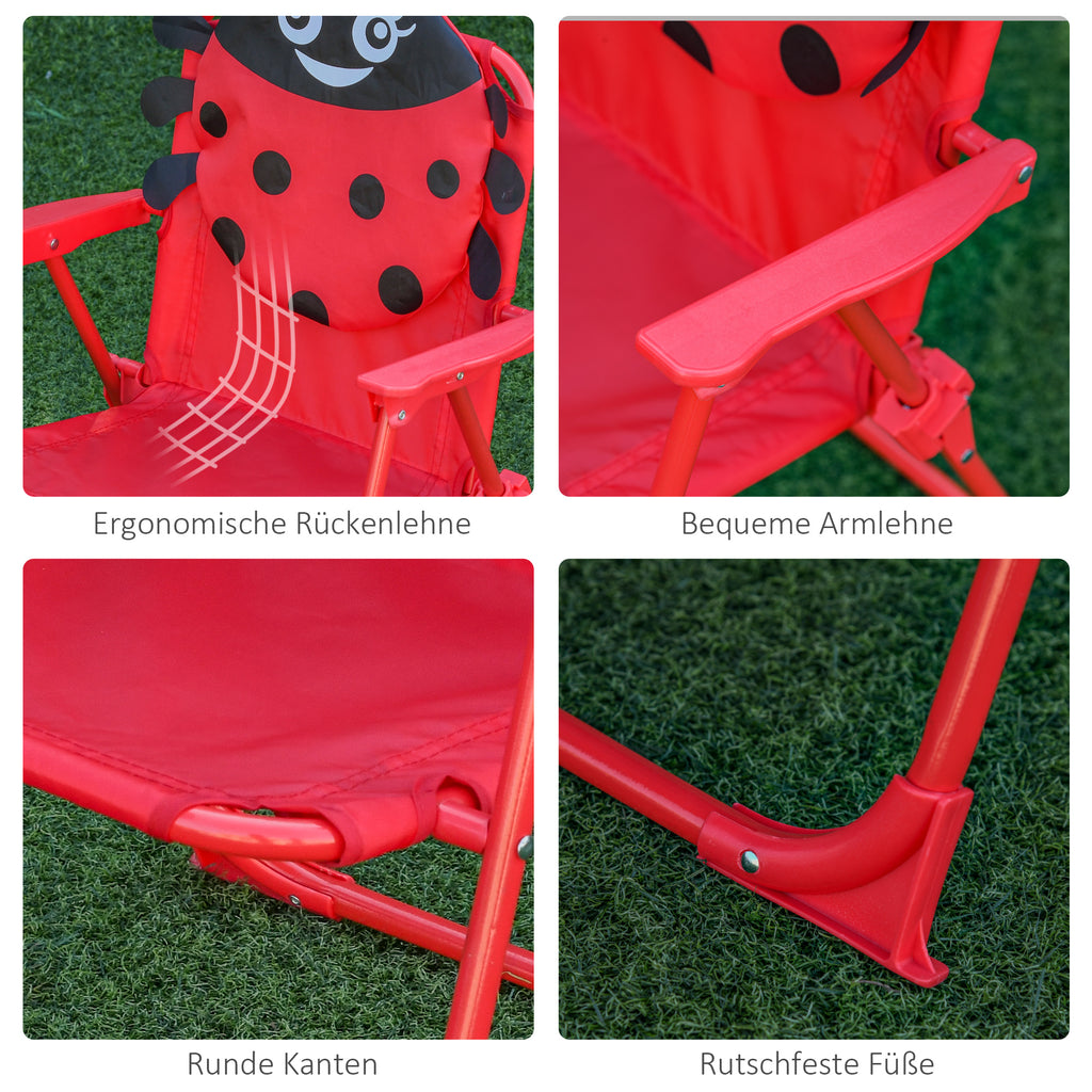 Outsunny 4tlg. Kindersitzgruppe Garten Gartentisch 2 Klappstühle Sonnenschirm Camping Kindersitzgarnitur Gartenmöbel für 3-5 Jahre Rot