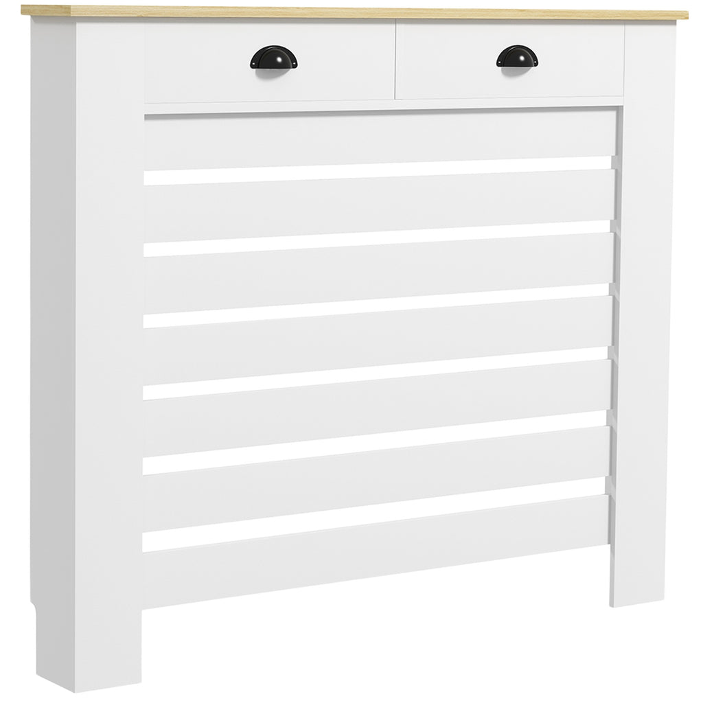 HOMCOM Heizkörperverkleidung Heizkörperabdeckung Lamellengitter mit 2 Schubladen aus Holz 111B x 19T x 95,5H cm weiß