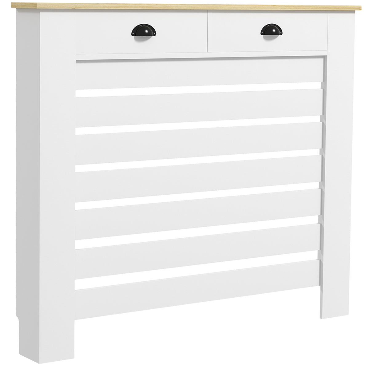 HOMCOM Heizkörperverkleidung Heizkörperabdeckung Lamellengitter mit 2 Schubladen aus Holz 111B x 19T x 95,5H cm weiß