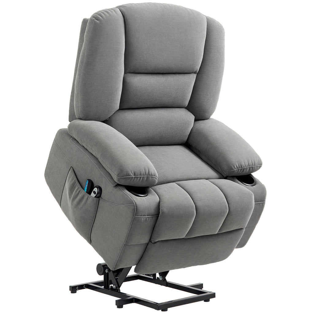 HOMCOM Elektrischer Relaxsessel mit Aufstehhilfe, Massagesessel mit Wärmefunktionen, 2 Fernbedienungen, weicher Schaumstoff