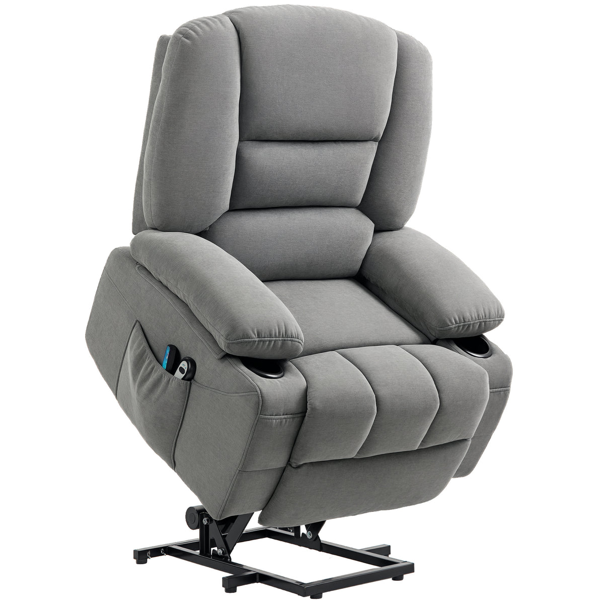HOMCOM Elektrischer Relaxsessel mit Aufstehhilfe, Massagesessel mit Wärmefunktionen, 2 Fernbedienungen, weicher Schaumstoff