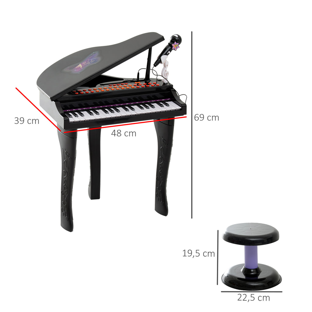 HOMCOM Kinder Klavier Mini-Klavier Piano Keyboard Musikinstrument MP3 USB inkl. Hocker 37 Tasten Schwarz