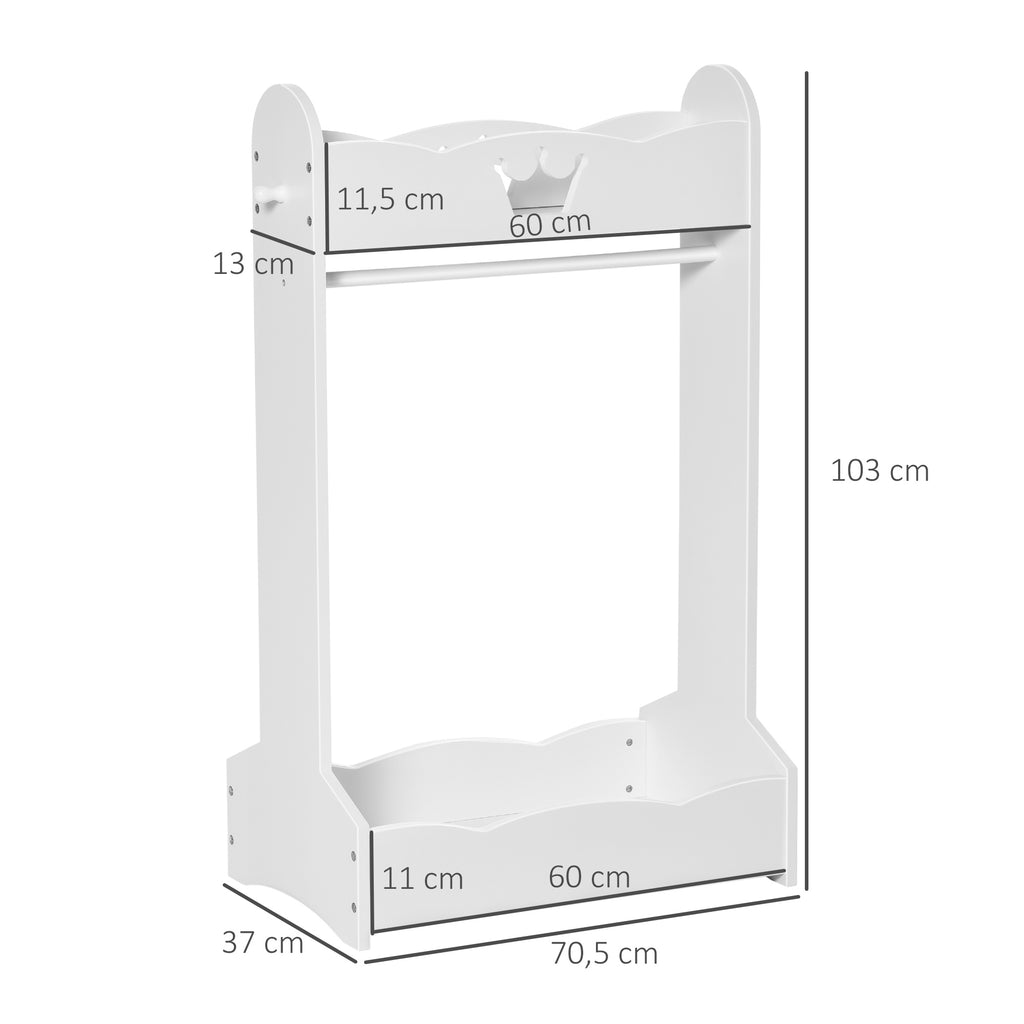 HOMCOM Kinder-Kleiderständer Garderobenständer mit Kleiderstange Kinderzimmer für 3-8 Jahre Kinder Weiß MDF Kiefernholz 70,5 x 37 x 103 cm