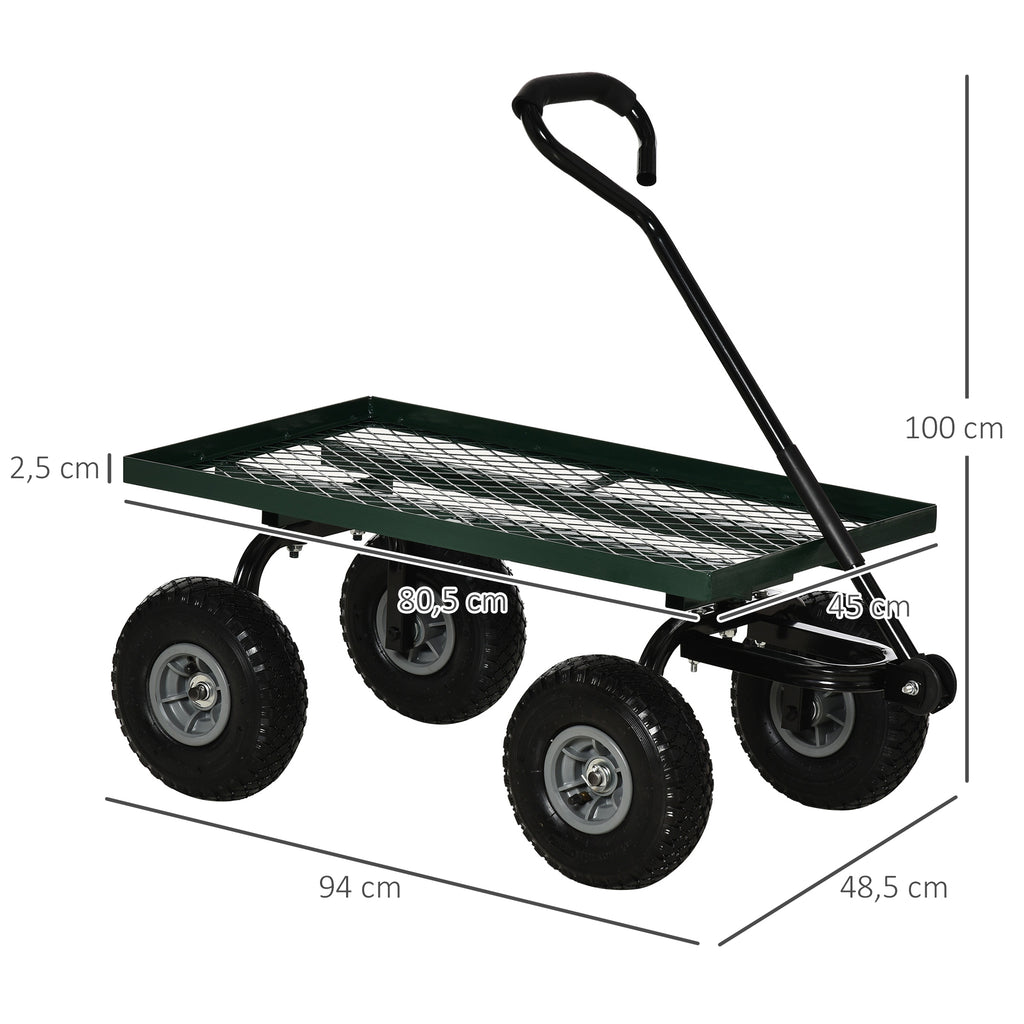 Outsunny Gartenkarren Transportkarre Handkarre 4-Rad 94L x 48,5B x 100H cm max. 150 kg Metall Grün