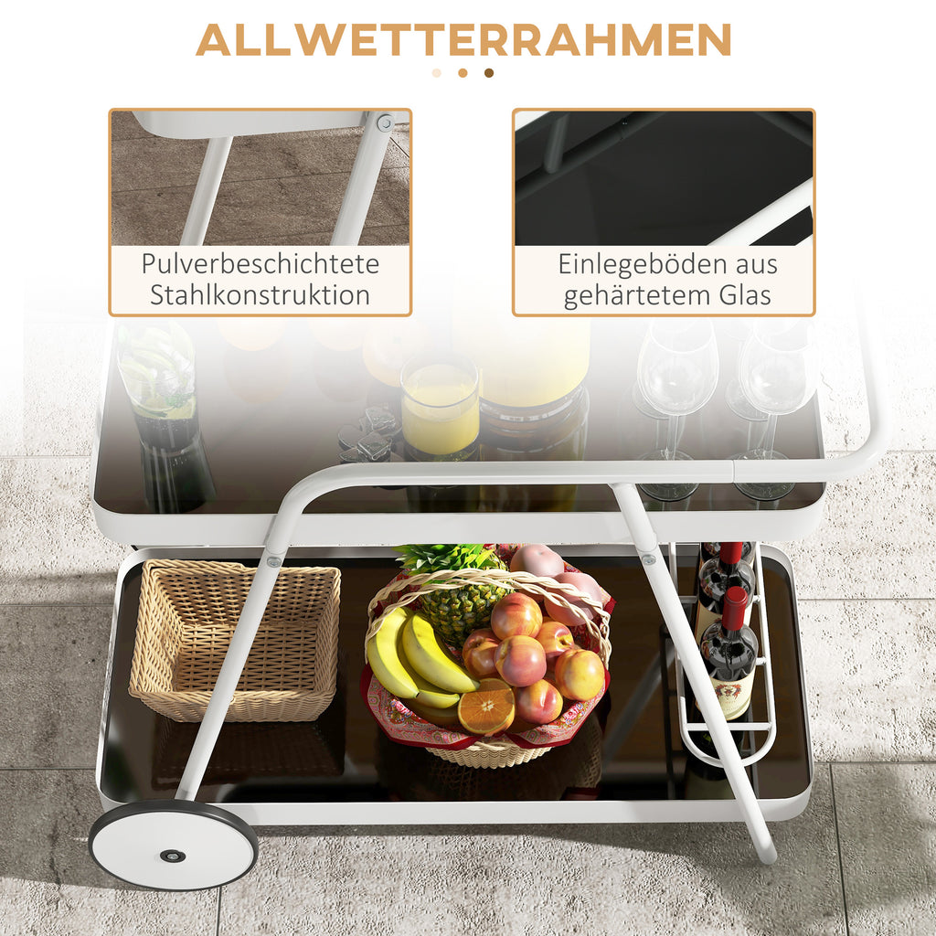 Outsunny Outdoor Servierwagen, 2-stöckig, Weinregal, Stahlrahmen, 86,5 x 51 x 78 cm, Schwarz/Weiß