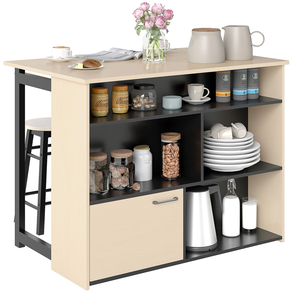 HOMCOM 3-tlg. Barset, Bartisch mit klappbarer Tischplatte, 2 Barhocker, 6 Staufächer, schwarz+Eiche, 116 x 70 x 89,5 cm